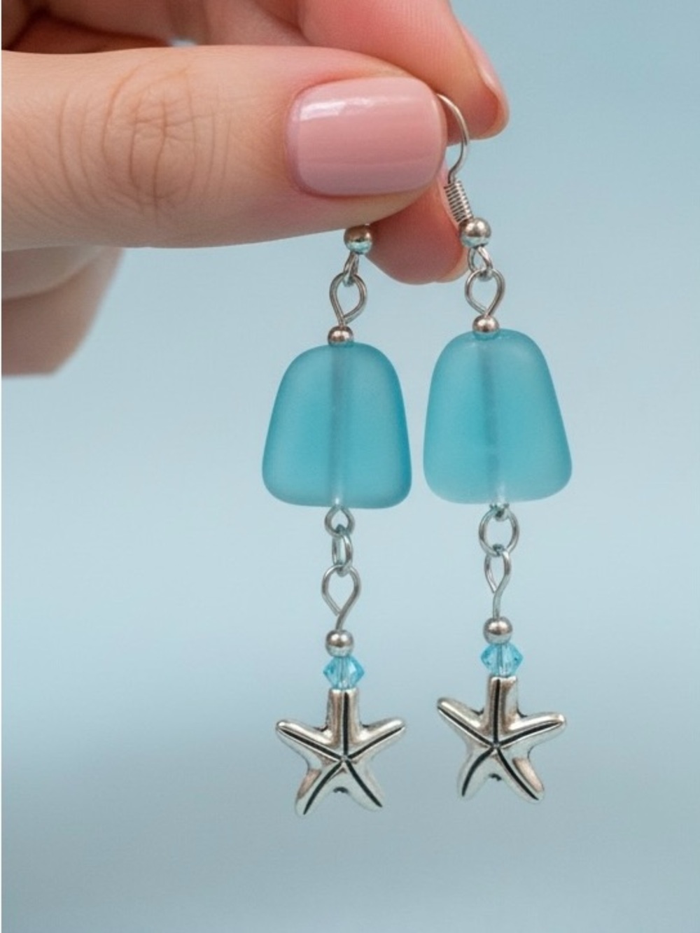 Oceanic Silver Starfish with large Sea Glads Accent Earrings
